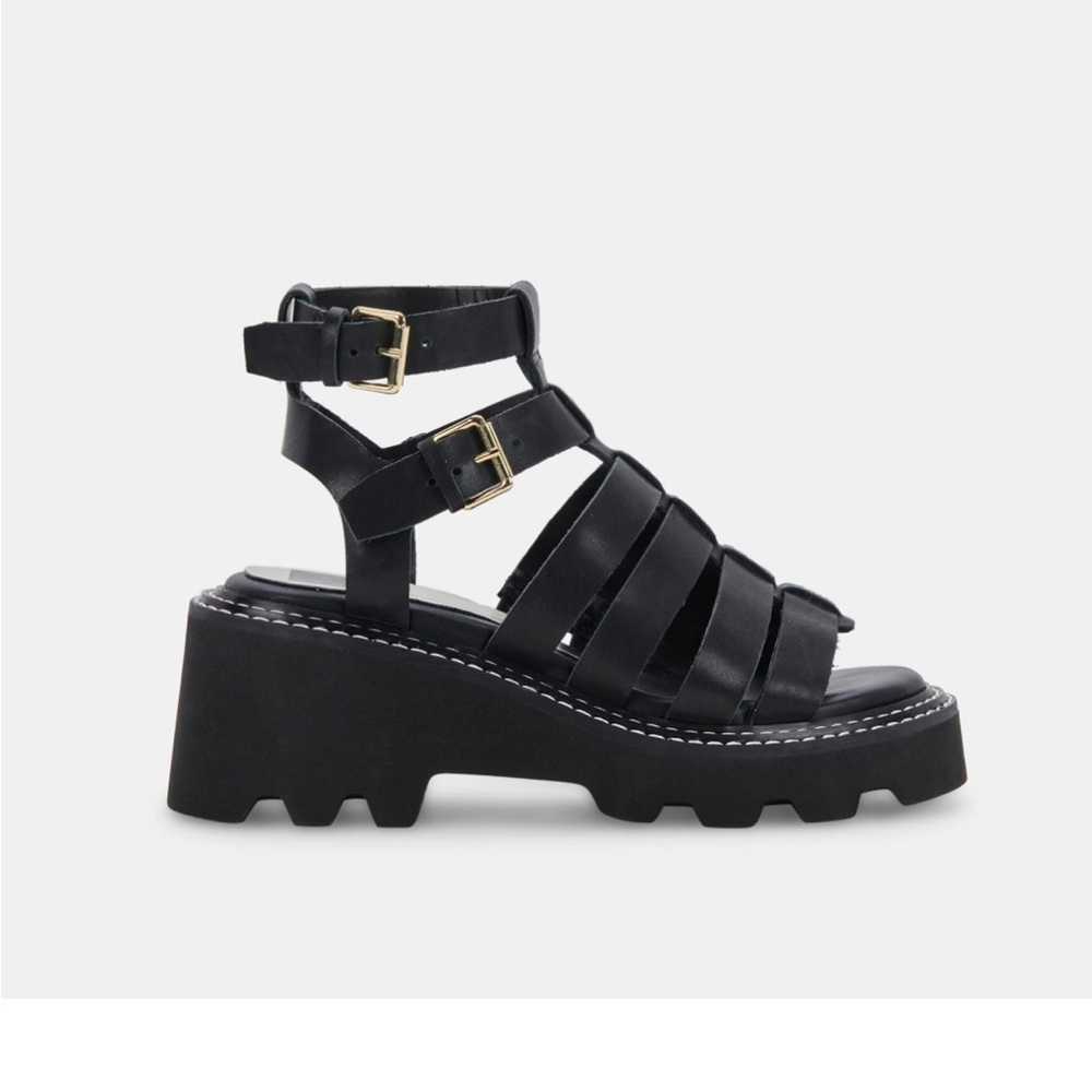 Dolce Vita GALORE SANDALS IN BLACK LEATHER Strappy Platform Sandals